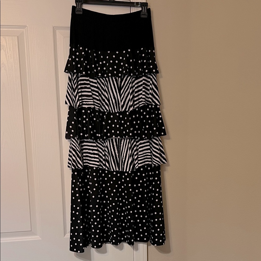 Black and White Polka Dot and Stripe Skirt